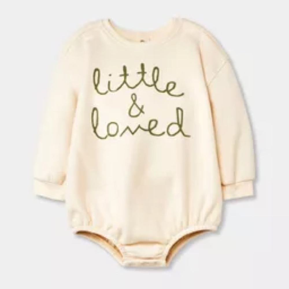 Grayson Collective Little & Loved Cream Sweatshirt Bubble Romper Onesie 6-9 M